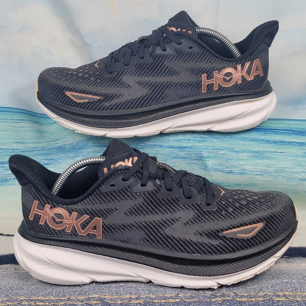 Hoka Black and Pink Athletic Shoes